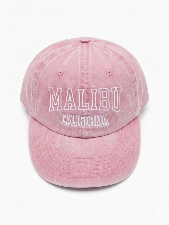 Accessories - Y2K Style Pink Malibu California Embroidered 100% Cotton Hat